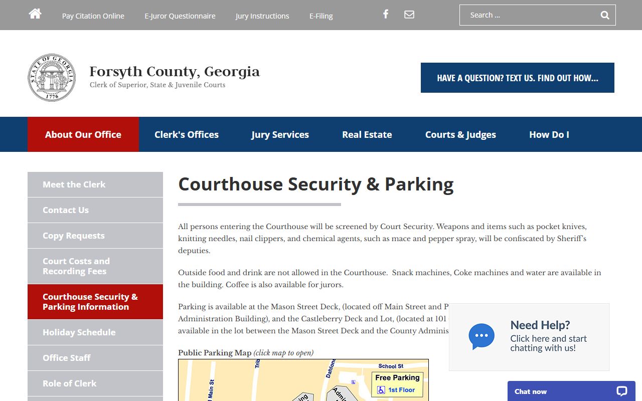 Forsyth County Clerk of Court courthouse security and parking information