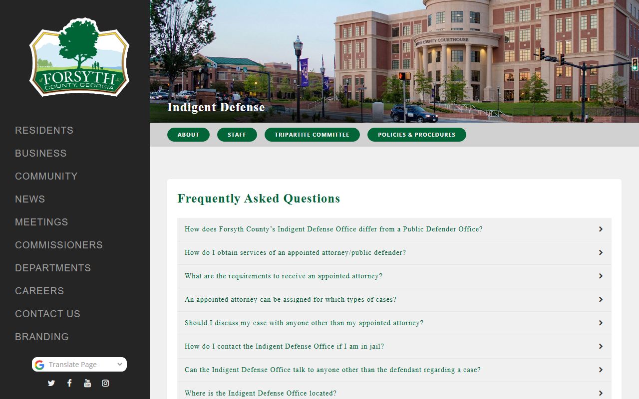Forsyth County Indigent Defense page tied to Clerk of Court criminal records