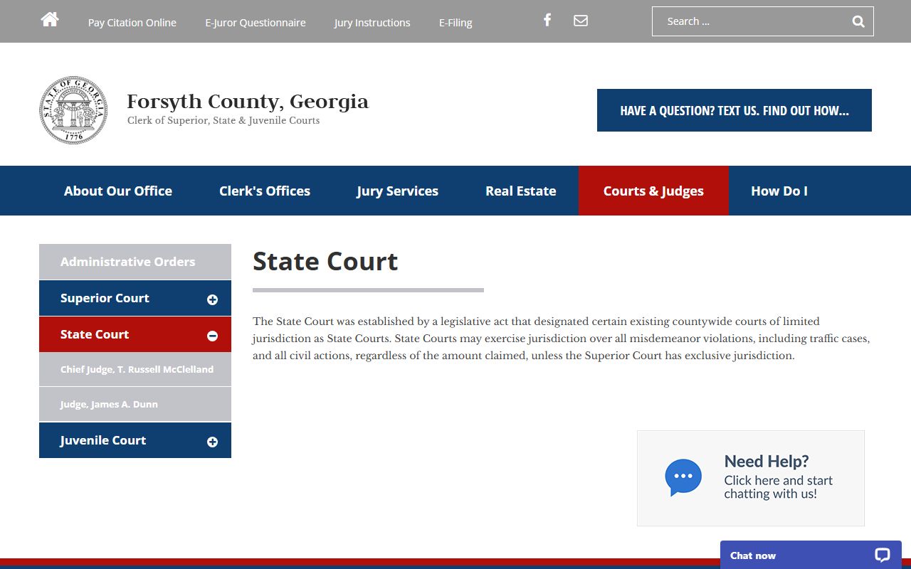 Forsyth County State Court judges page used for state court dockets