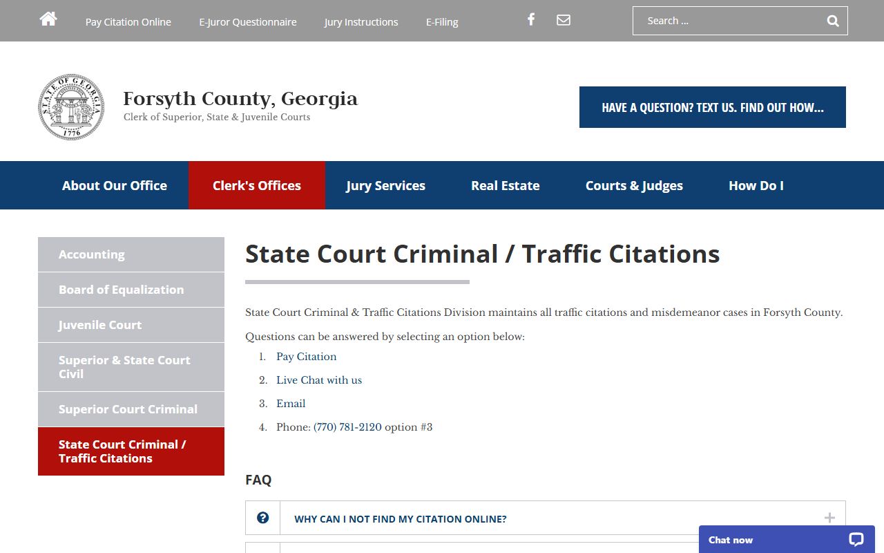 Forsyth County State Court traffic citations division for traffic court dockets