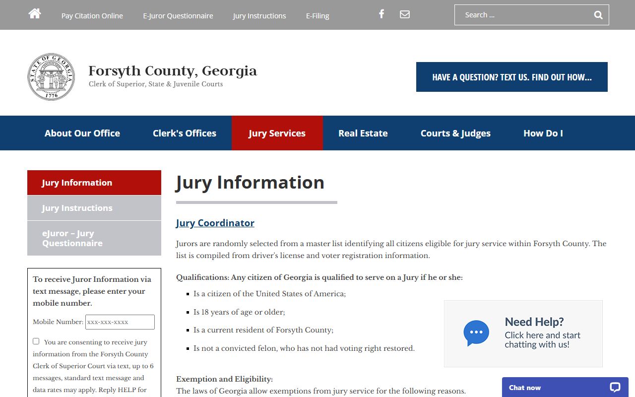 Forsyth County jury information page tied to court dockets and jury duty calendars