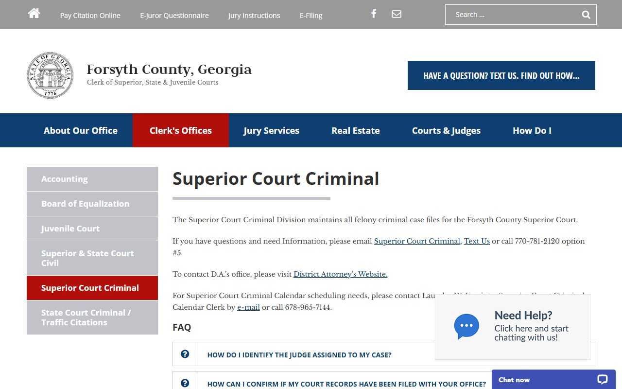 Forsyth County Superior Court criminal division page for felony court records