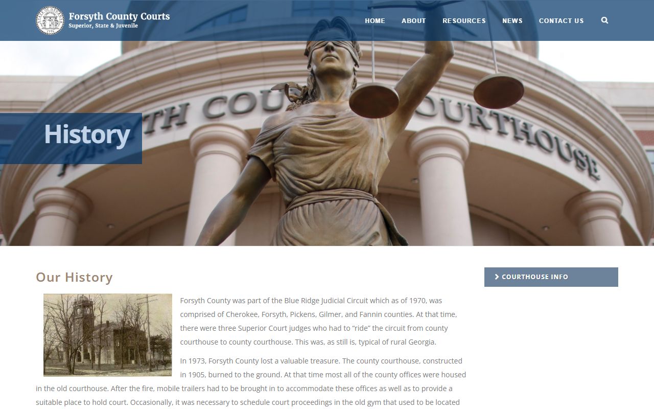 Forsyth County Superior Court history page from forsythcourts.com