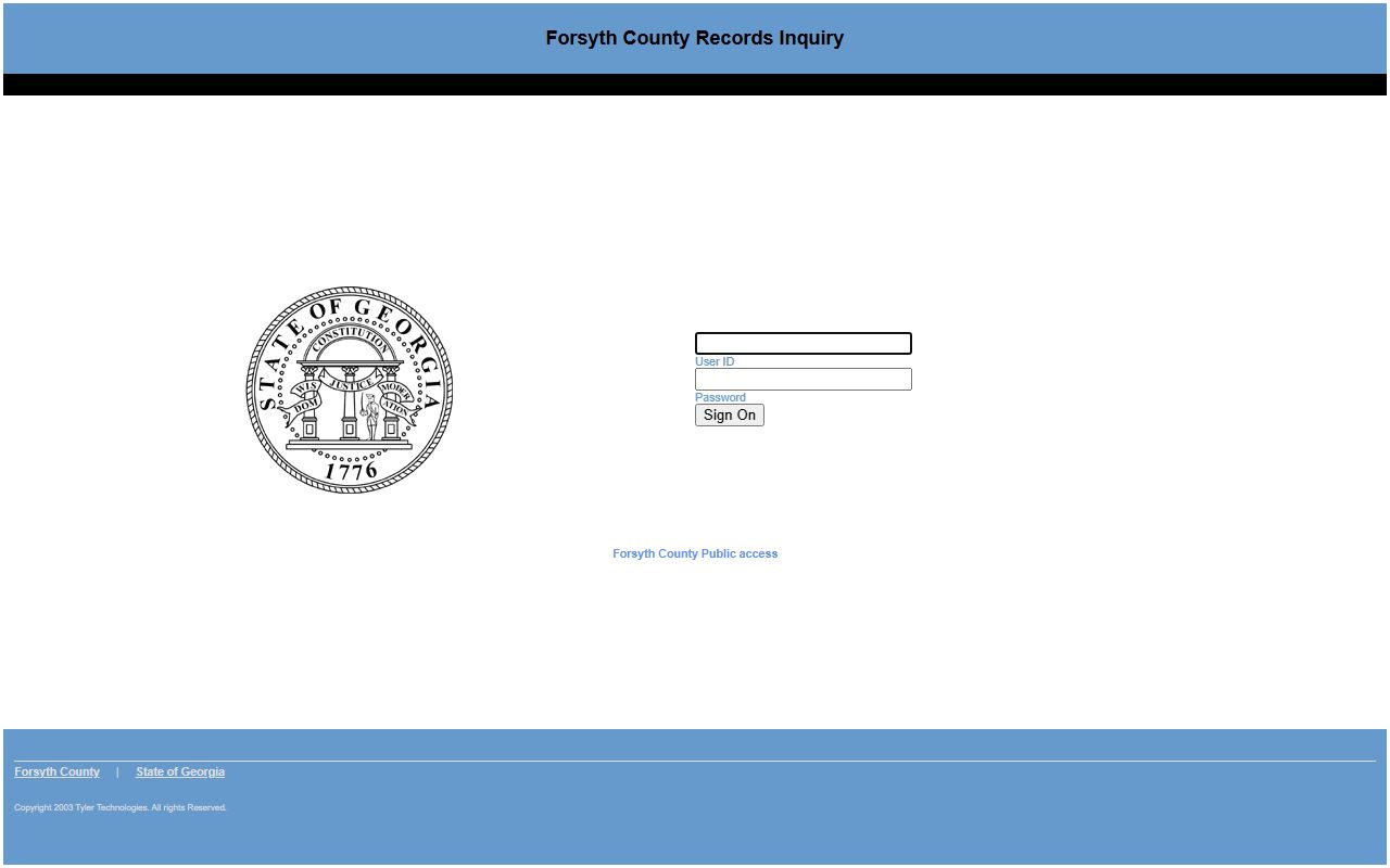 Forsyth County Odyssey Public Access login page for court records