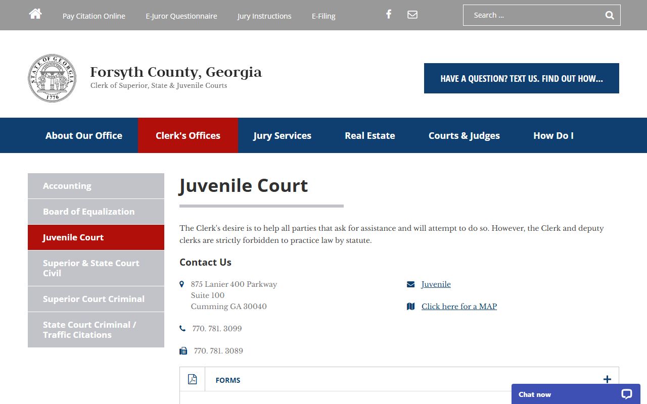 Forsyth County Juvenile Court clerk page tied to marriage, divorce, and family records
