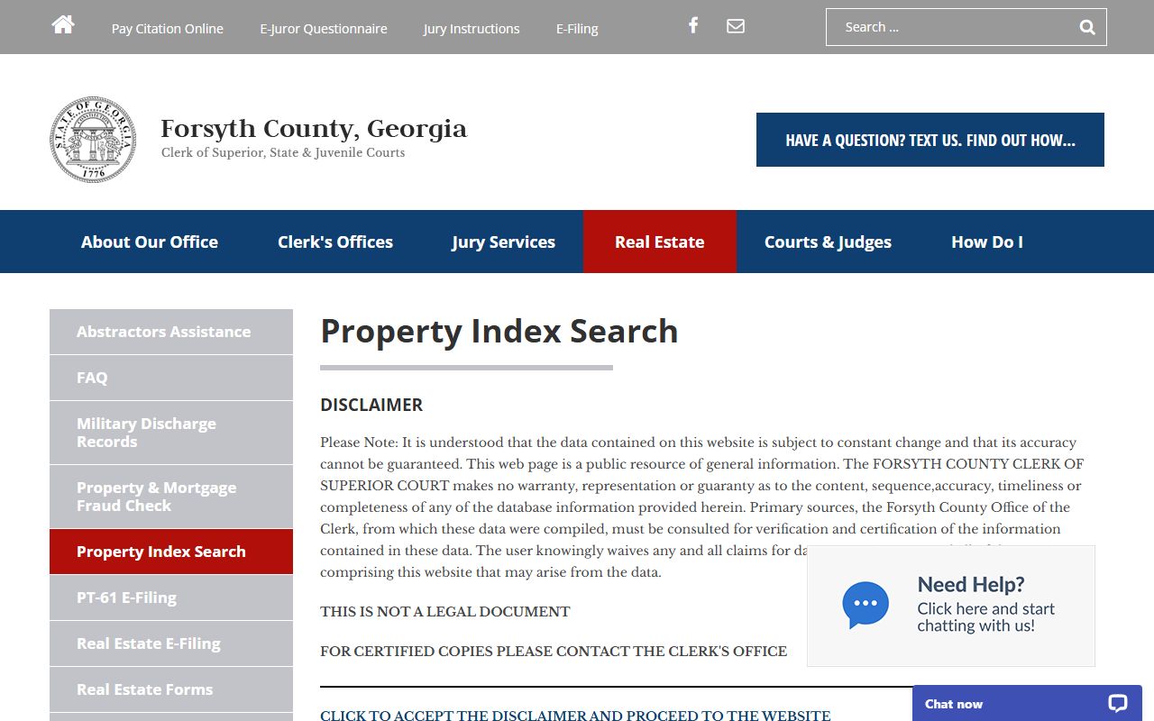 Forsyth County Clerk Property Index Search tied to Clerk traffic record copies