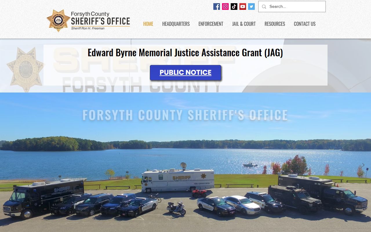 Forsyth County Sheriff homepage used for warrant records and wanted persons