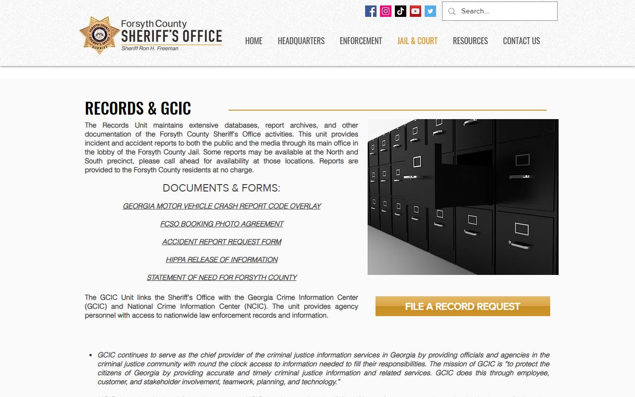 Forsyth County Sheriff Records and GCIC page used for warrant records and criminal history